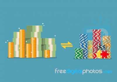 Cash Money Exchange For Casino Chips Stock Image