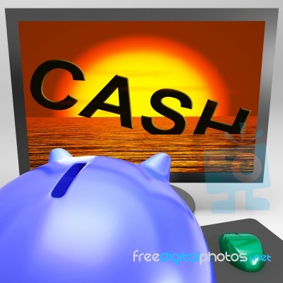 Cash Sinking On Monitor Showing Monetary Crisis Stock Image