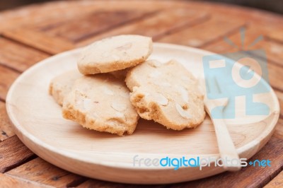 Cashew Cookies On Wooden Plate Stock Photo