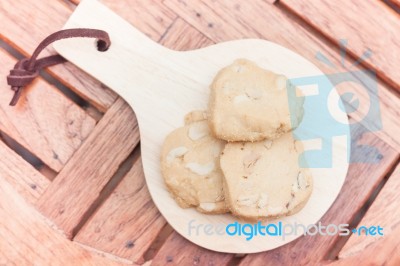 Cashew Cookies On Wooden Plate Stock Photo