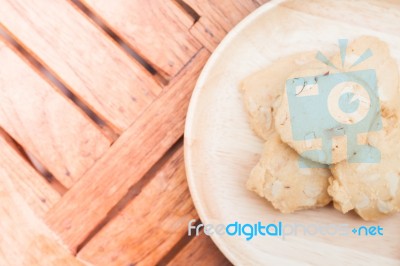 Cashew Cookies On Wooden Plate Stock Photo