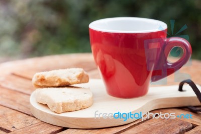 Cashew Cookies With Coffee Cup Stock Photo