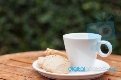 Cashew Cookies With Coffee Cup Stock Photo