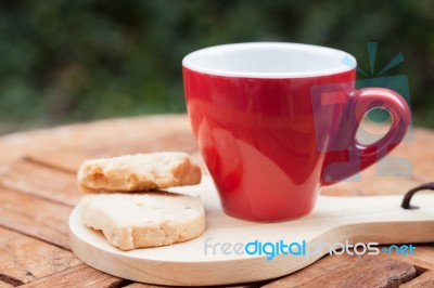 Cashew Cookies With Coffee Cup Stock Photo