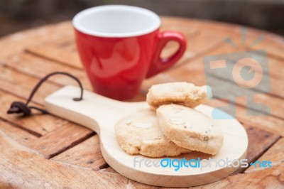 Cashew Cookies With Coffee Cup Stock Photo