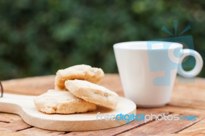 Cashew Cookies With Coffee Cup Stock Photo