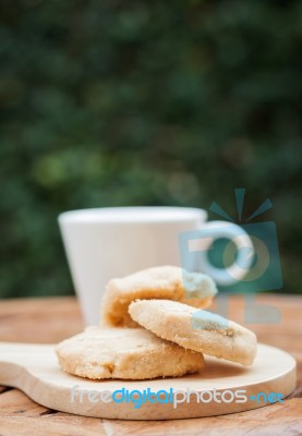 Cashew Cookies With Coffee Cup Stock Photo