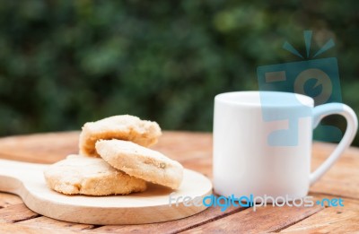 Cashew Cookies With Coffee Cup Stock Photo