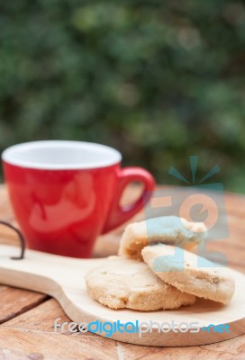 Cashew Cookies With Coffee Cup Stock Photo