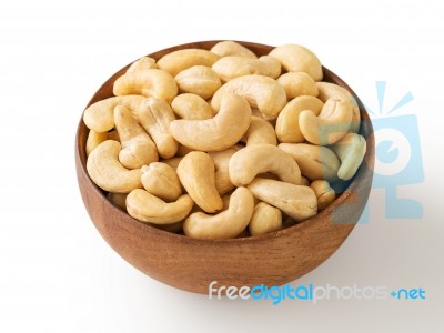 Cashew Nut In Wooden Bowl Stock Photo