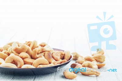 Cashew Nut On Tablecloth Stock Photo