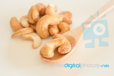 Cashew Nut Roast Salt On Clean Table Stock Photo