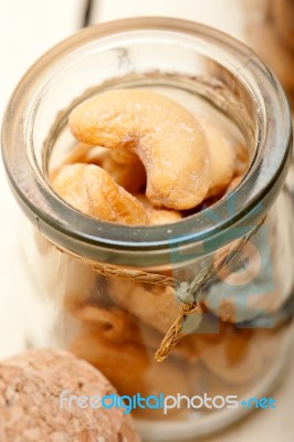 Cashew Nuts On A Glass Jar Stock Photo