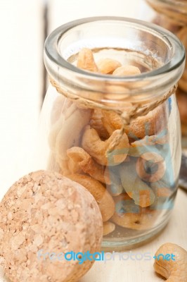 Cashew Nuts On A Glass Jar Stock Photo