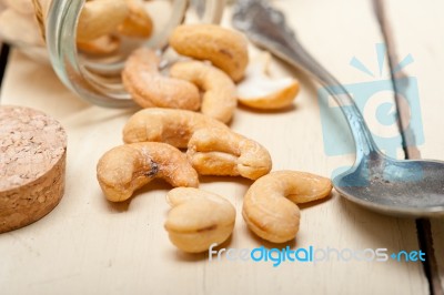 Cashew Nuts On A Glass Jar Stock Photo