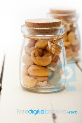 Cashew Nuts On A Glass Jar Stock Photo