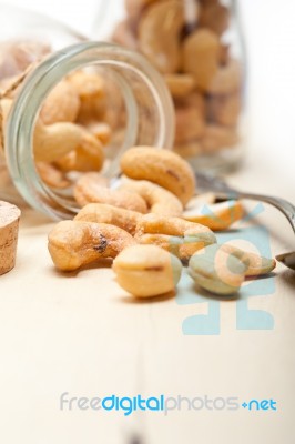 Cashew Nuts On A Glass Jar Stock Photo