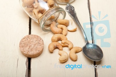 Cashew Nuts On A Glass Jar Stock Photo