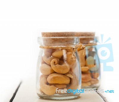 Cashew Nuts On A Glass Jar Stock Photo