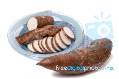 Cassava Root Isolated On A White Background Stock Photo