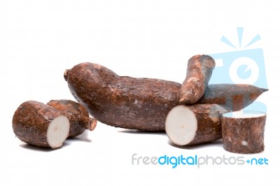 Cassava Root Isolated On A White Background Stock Photo