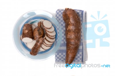 Cassava Root Isolated On A White Background Stock Photo