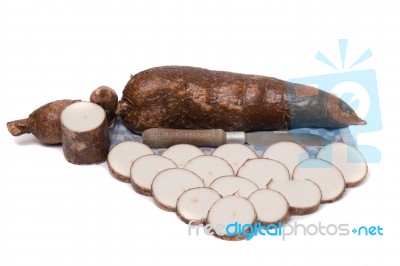 Cassava Root Isolated On A White Background Stock Photo