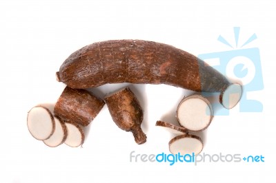 Cassava Root Isolated On A White Background Stock Photo