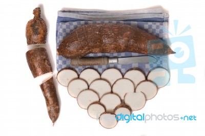 Cassava Root Isolated On A White Background Stock Photo