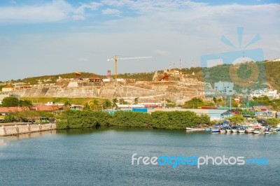 Castillo San Felipe De Barajas An Iconic Fortress In Cartagena, Stock Photo