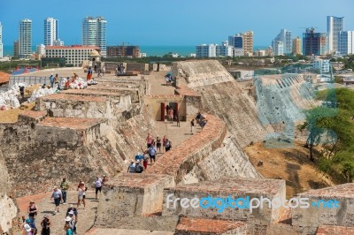 Castillo San Felipe De Barajas An Iconic Fortress In Cartagena, Stock Photo