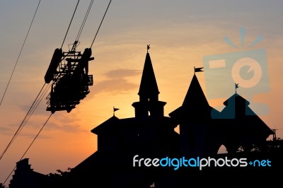 Castle At Wonderla During Sunset Stock Photo