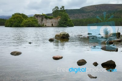 Castle In The Middle Of Loch An Eilein Near Aviemore Scotland Stock Photo