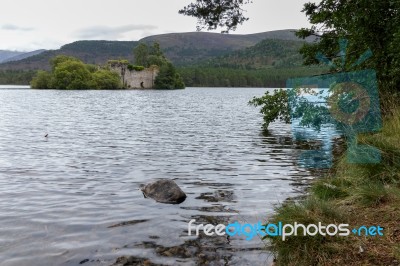 Castle In The Middle Of Loch An Eilein Near Aviemore Scotland Stock Photo