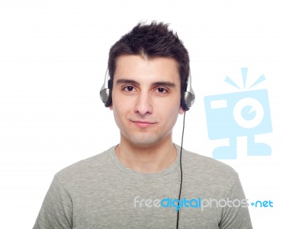 Casual Man Listening Music Stock Photo