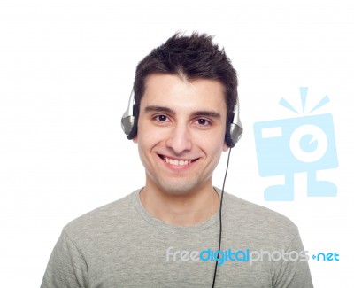 Casual Man Listening Music Stock Photo