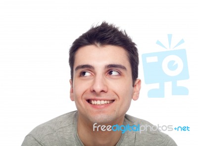 Casual Man Looking Up Stock Photo