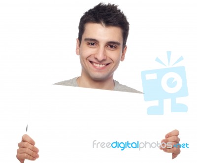 Casual Man With A Banner Stock Photo