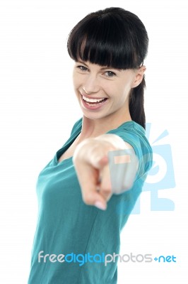 Casual Middle Aged Woman Pointing At The Camera Stock Photo