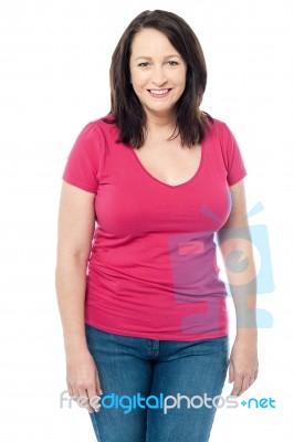 Casual Middle Aged Woman Posing Over White Stock Photo