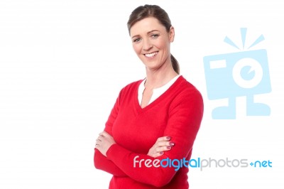 Casual Portrait Of Smiling Middle Aged Woman Stock Photo