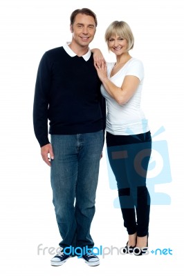 Casual Portrait Of Trendy Middle Aged Love Couple Stock Photo