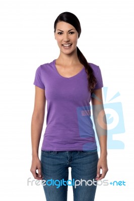 Casual Pose Of Happy Young Woman Stock Photo