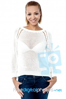 Casual Pretty Model With A Cute Smile Stock Photo