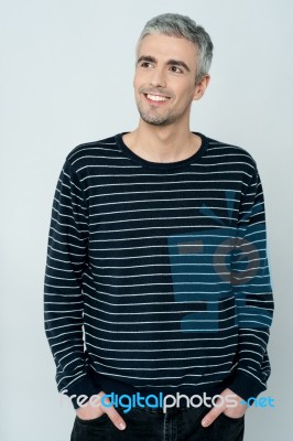 Casual Shot Of Smiling Relaxed Male Model Stock Photo