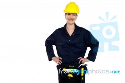 Casual Woman Construction Worker Portrait Stock Photo