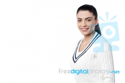 Casual Woman Posing Over White Stock Photo