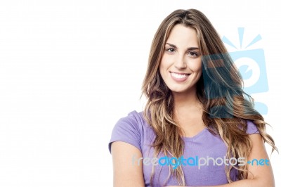 Casual Woman Posing Over White Stock Photo