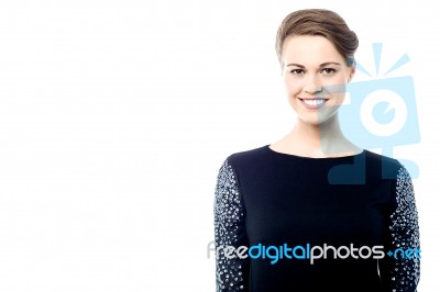 Casual Woman Posing Over White Stock Photo