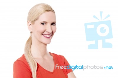 Casual Woman Posing Over White Stock Photo